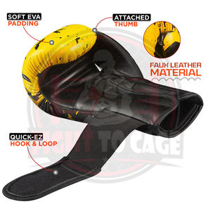 Guantes de Boxeo de Piel Sintética PU de Alta Calidad para Entrenamiento y Combate, Color Negro y Amarillo, para Niños, 16 oz, Venta al Por Mayor - Product Image 5