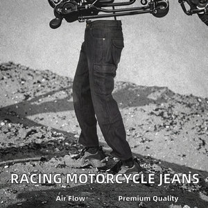 Jeans de Motocicleta para Hombre en Mezclilla Lavada con Bolsillos para Equipo de Protección, Transpirables, Resistentes a la Abrasión, para Todas las Estaciones - Product Image 5