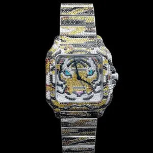 Luxury Antique Movement Iced Out <b>Watch</b> in Diamond Band for <b>Men</b> New <b>Smart</b> Dial VVS Moissanite Diamond Hip Hop Jewelry - Product Image 1