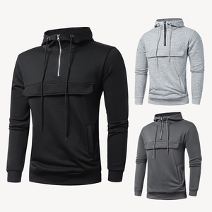 Nouveau sweat à capuche zippé décontracté pour homme, avec poches, couleur unie, pour le sport et le commerce international - Product Image 4