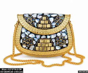 Bolso de Mano de Diseño Étnico con Mosaico Metálico y Cadena Dorada para Bodas y Fiestas, Venta al Por Mayor - Product Image 2