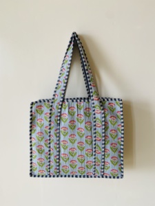 Pinkcityhandloom Eco-Friendly Women's Hand-Block Print Floral Cotton Quilted Mini Tote Bag Bohemian Travel Spring Summer Winter - Product Image 5