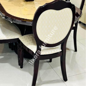 Ensemble de table à manger en bois massif artisanal de luxe pour 6 personnes, chaises sculptées ornées, finition haut de gamme - Product Image 4