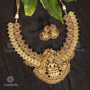 Nova Mart South India Jewels Women's Fine Bridal Jewelry Sets-Gold Plated Zircon Pearl Oxidized Polish Casual Coin Earring Set - Product Image 1