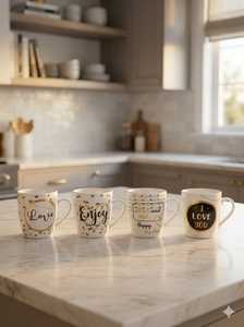 Ensemble de 4 tasses à café en céramique décorative avec glaçure dorée glamour, support en métal en forme de cœur de 3 mm d'épaisseur, luxe - Product Image 5