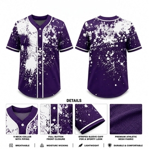 Mesh Baseball Jersey Sublimation <b>Paint</b> Splash Full Button V Neck Athletic Mesh Breathable Custom OEM Wholesale Manufacturer - Product Image 1