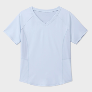 T-shirt à col en V à manches courtes, couleur unie, tissu tricoté 100% coton, coupe ample, vêtements décontractés pour hommes - Product Image 3