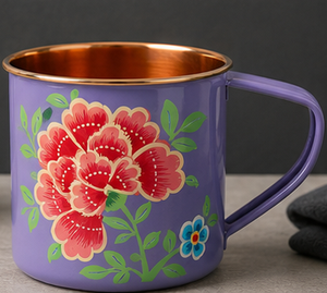 Taza Moscow Mule de Cobre con Recubrimiento en Polvo Azul Claro Premium, Taza de Cerveza de Lujo con Diseño Floral Artístico Personalizado, Resistente - Product Image 3