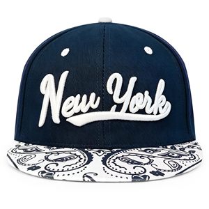 หมวกแก๊ป New York Script Snapback สีกรมท่า ขาว ลาย Paisley ขอบหมวก 6 แผง ปรับขนาดได้ ยูนิเซ็กส์ สไตล์สตรีท ผ้าคอตตอนทวิล - Product Image 1