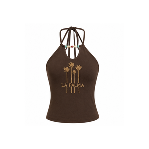 Yellow Halter Neckline Tank <b>Top</b> with Custom <b>Beaded</b> Embroidery Spring/Summer Casual Wear 100% Cotton Front Decoration Women's <b>Top</b> - Product Image 4