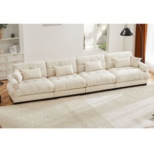 Divano Componibile in Velluto Super Confortevole e Oversize con Pouf Mobile, Braccioli Imbottiti e Seduta Profonda per Soggiorno - Product Image 1