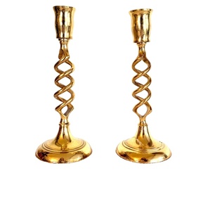 Elegant Handmade Durable Iron Gold Polished Spiral Twist Taper Candlestick Holder Set 2 Modern <b>Barley</b> Twist Candle Stand Home - Product Image 1