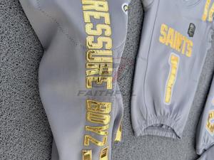 Ensemble de maillots de football américain Saints gris et or, sublimé, manches courtes, nom d'équipe personnalisé, fusion sans couture, évacuation de l'humidité, 100% - Product Image 6