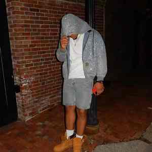 Sweat à capuche oversize en coton avec fermeture éclair et strass diamantés, style punk, pour homme, par un créateur fabricant - Product Image 4