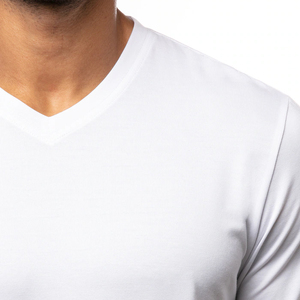 T-shirt blanc à col rond et manches courtes pour homme, coupe classique, décontracté, en coton tricoté respirant, couleur unie, color block, 220g - Product Image 4