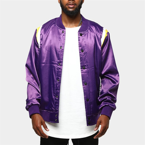 Veste universitaire unisexe en satin de soie à col montant avec logo personnalisé et design frontal pour hommes - Product Image 1