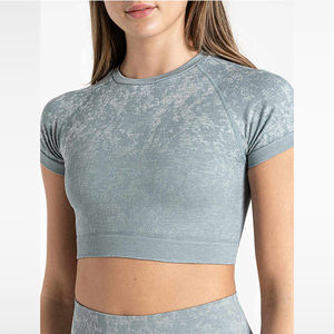 Camiseta Deportiva Corta de Verano para Mujer, Diseño Moderno, Cuello en V, Lavado Ácido, 100% Algodón, Secado Rápido - Product Image 4