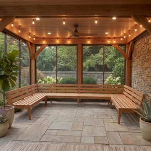 Banco Seccional de Madera de Teca Sólida para Exteriores, Banco de Patio en Forma de U, Banco de Jardín con Listones, Mueble para Sentarse en el Patio Trasero o Parque - Product Image 2