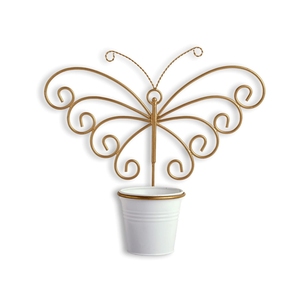 Jardinière murale en métal plaqué or de luxe avec pot blanc pour plantes vertes, pot à fleurs suspendu décoratif moderne - Product Image 3
