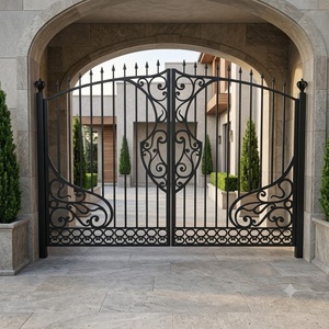 Portail de jardin double en fer forgé artisanal KHP, motif floral exquis, robuste, galvanisé, entrée sécurisée, design victorien - Product Image 3