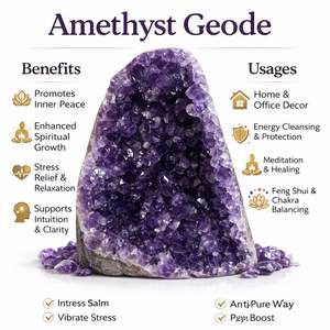 ราคาขายส่ง คุณภาพสูง อะเมทิสต์ธรรมชาติแบบกลุ่ม คริสตัลดิบ หินบำบัด จีโอด ของตกแต่งบ้าน พลังงานบวก แกะสลัก - Product Image 2