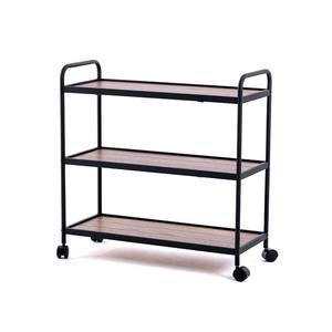 Chariot de bar en métal noir avec plateau en bois pour la cuisine et la salle à manger - Product Image 1