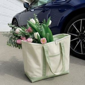 Bolsa de Lona de Gran Capacidad con Asa para el Hombro, Rayas Verde Salvia, Bolsa de Compras Diaria - Product Image 4