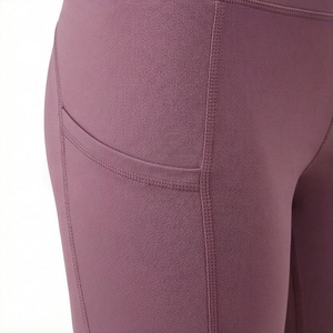 High Waist Full Length Yoga <b>Leggings</b> <b>With</b> <b>Pockets</b> Solid Color Spandex Nylon Four-Way Stretch Seamless Design - Product Image 5