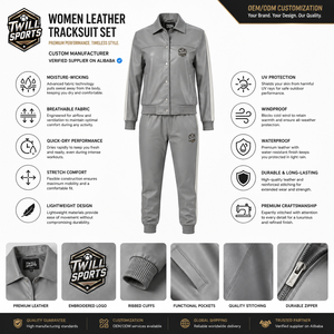 Ensemble de survêtement sportif en cuir PU gris pour femme, coupe droite, manches longues, boutons sur le devant, style décontracté automne - Product Image 6