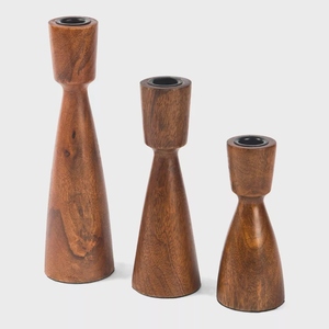 Luxury design Acacia wooden candle holder taper candlestick decorative wood candle stand <b>table</b> decor customization options - Product Image 5