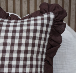Brown 100% Pure Linen Gingham Cushion <b>Cover</b> Square <b>Throw</b> Pillow <b>Cover</b> with Ruffle Edge Decorative <b>Sofa</b> Cushion <b>Cover</b> Wholesale - Product Image 2