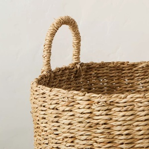 Luxury Quality Set of 3 Tall Natural Woven Seagrass <b>Storage</b> <b>Baskets</b> with Bin Handles for Home Laundry <b>Toy</b> Organizer - Product Image 3
