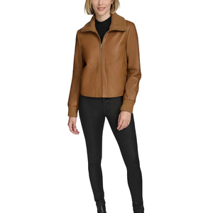 Female Winter Quilted Genuine Leather Outer <b>Jacket</b> with Windproof Feature and <b>Fur</b> Lining for Relaxed Lifestyle Wear - Product Image 4