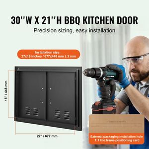 Porta di accesso doppia per cucina esterna e barbecue, 30W x 21H pollici, con maniglie verticali a muro, accessorio per piastra fredda a incasso - Product Image 2