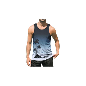 Camiseta sin mangas para hombre, de playa, verano, manga corta, con estampado gráfico, de secado rápido, con logo frontal sublimado, para gimnasio y entrenamiento. - Product Image 2