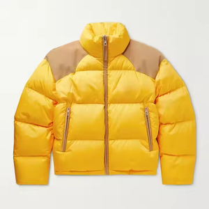 Men's Yellow Color Blocking Puffer Jacket Stand Collar Windproof Thick Winter <b>Coat</b> Regular Fit Polyester Shell Zipper Closure - Product Image 1