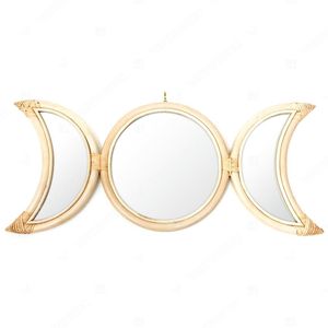 Accessoires muraux décoratifs Nature Feature : Miroir en rotin de bambou avec motifs Lune, Guitare, Fleur pour la décoration du salon - Product Image 2