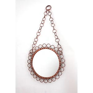 <b>Round</b> Copper <b>Wall</b> <b>Mirror</b> With Chain Handle Bohemian Decorative Metal Frame - Product Image 2