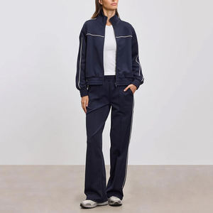 Conjunto deportivo de dos piezas para mujer, con sudadera con cuello alto y cremallera, pantalones anchos, ropa deportiva informal. - Product Image 1