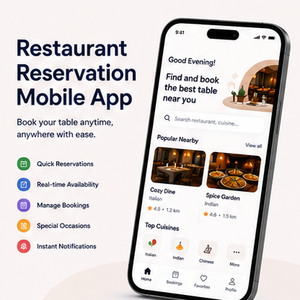 แอปจองร้านอาหารสมัยใหม่ จองโต๊ะได้ทันที ตรวจสอบสถานะว่าง จองอาหาร จัดการลูกค้า รองรับ Android iOS - Product Image 1