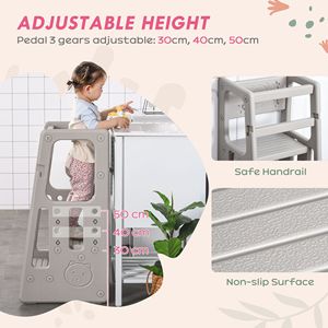 <b>Adjustable</b> Gray Toddler Tower Anti-Slip Kitchen Bathroom and Bedroom Step Stool with Helper Mat for Kids' <b>Tables</b> - Product Image 4