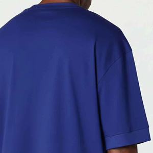 Nueva Camiseta de Algodón Azul Oversize para Hombre, Estilo Urbano Casual de Verano, Hombros Caídos, Cuello Redondo, Manga Corta, Venta al por Mayor de Fábrica - Product Image 4