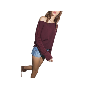 เสื้อสเวตเตอร์ถักทรงโอเวอร์ไซส์สำหรับผู้หญิง สีพื้น ไหล่ตก แขนยาว คอกลม ผ้าฝ้ายระบายอากาศ เสื้อฤดูร้อน - Product Image 2