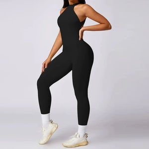 Body elástico sin espalda y sin mangas para mujer, mono de fitness, yoga, transpirable, ropa de gimnasio, cintura alta, elástico, de secado rápido, personalizado, color liso. - Product Image 4