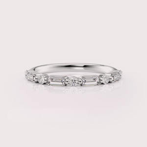 IGI Certified Lab Grown Diamond Wedding Band Baguette and Round Cut Diamond Anniversary <b>Ring</b> Solid 925 Sterling Silver - Product Image 2