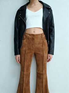 กางเกงหนังกลับผู้หญิงเอวกลาง ระบายอากาศได้ดี สไตล์สตรีทแวร์ สำหรับฤดูหนาว |   บริการ OEM/ODM - Product Image 6