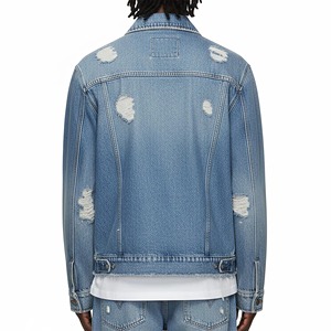 OEM Factory Custom Design Sun Faded Distressed Jeans Denim <b>Rhinestone</b> Men'S Denim <b>Jacket</b> <b>Jacket</b> Streetwear Vintage Embroidery - Product Image 2