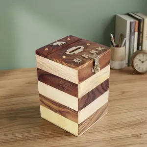 Handmade Wooden Square Savings <b>Box</b> <b>with</b> Padlock Coin Money Bank <b>Cash</b> Budget Storage <b>Box</b> Decorative Wooden Piggy Bank for Home - Product Image 4