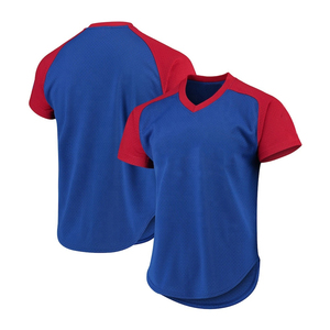 Maillot de baseball pour homme, bleu et rouge, col en V, manches courtes, tissu respirant en polyester, vêtement de sport de haute qualité - Product Image 1
