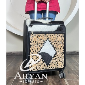 Designer Hand Tooled Cowhide Leather Suitcase Luggage Bags Hot Selling Leather <b>Trolley</b> Bags Unisex Big Size Travel Suitcases - Product Image 1
